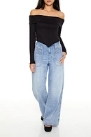 Off-the-Shoulder V-Hem Crop Top