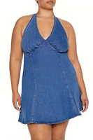 Plus Denim Halter Mini Dress