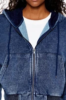 Faux Denim Zip-Up Hoodie