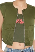 Satin Zip-Up Cropped Vest