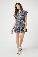 Linen-Blend Geo Print Romper