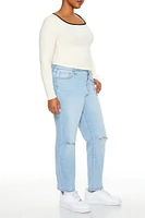 Plus Distressed Boyfriend Jeans