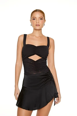 Ruched Mesh Cutout Bodysuit