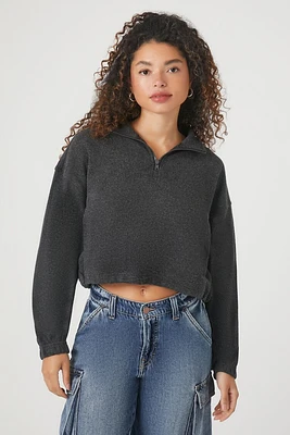 Half-Zip Cropped Rib-Knit Pullover