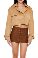 Faux Suede Cropped Trench Coat