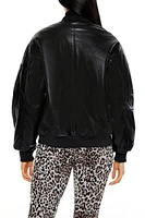 Faux Leather Utility Bomber Jacket