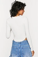 Lace-Up Long-Sleeve Sweater-Knit Crop Top