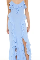 Chiffon Ruffle M-Slit Maxi Dress
