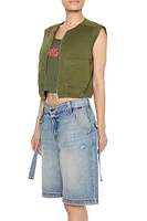 Satin Zip-Up Cropped Vest