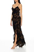 Ruffle Mesh Floral Maxi Dress