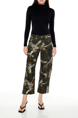 Leaf Camo Print Twill Pants