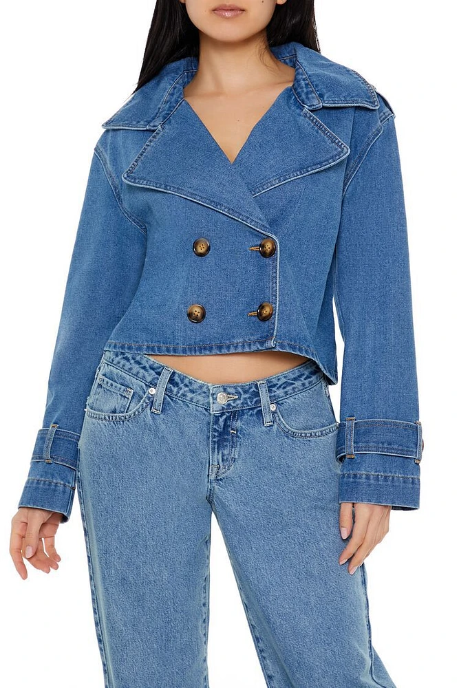 Denim Cropped Trench Coat