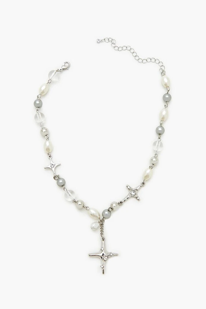 Faux Pearl Star Charm Necklace