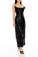 Sequin Rosette Maxi Dress