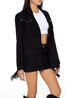 Rhinestone Fringe Faux Suede Blazer