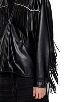 Studded Faux Leather Fringe Jacket
