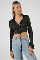 Satin Lace-Up Crop Top