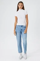 Ribbed Lettuce-Edge Mock Neck Tee