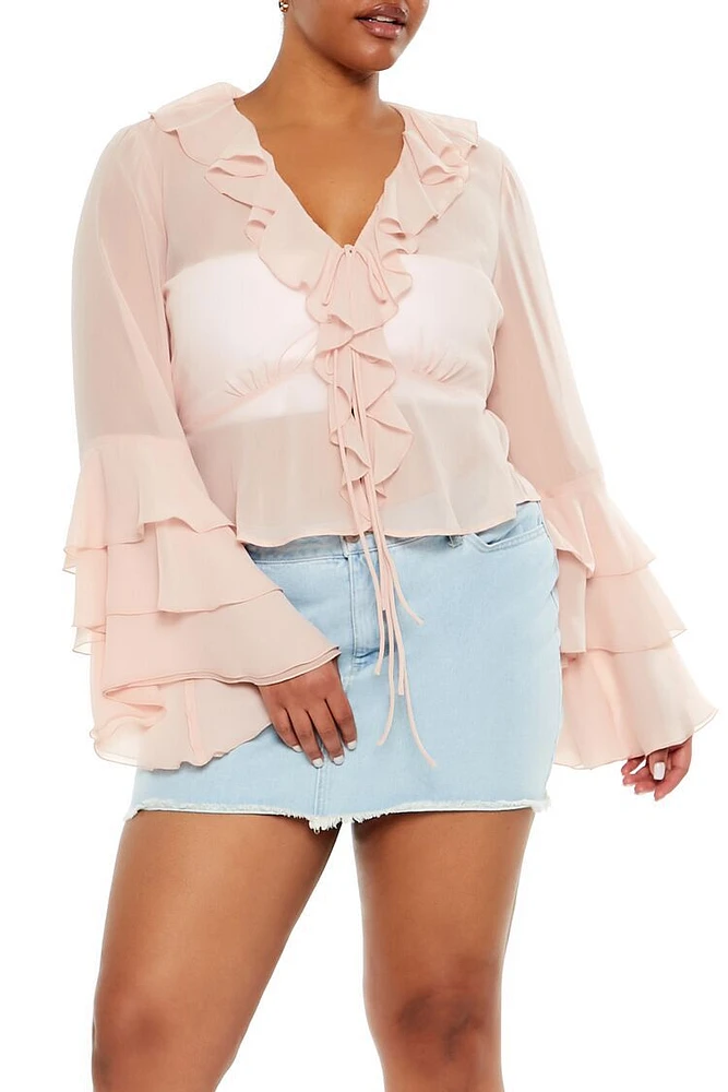 Plus Chiffon Ruffle-Trim Top