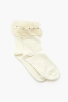 Ruffle Faux Pearl Crew Socks