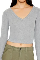 Long-Sleeve V-Neck Crop Top