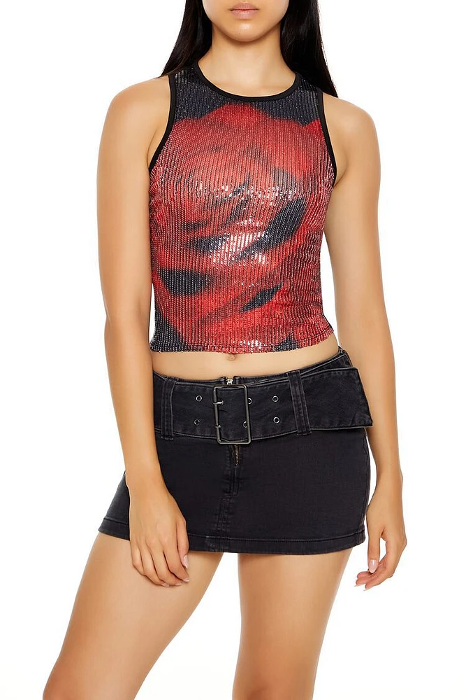 Rose Sequin Cropped Tank Top