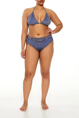 Plus Denim Bikini Bottoms