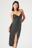 Faux Leather Bodycon Slit Dress