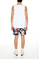 Floral Print Drawstring Swim Trunks
