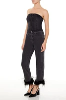 Faux Feather-Trim Ankle Jeans