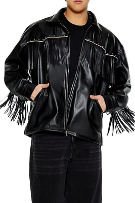 Studded Faux Leather Fringe Jacket