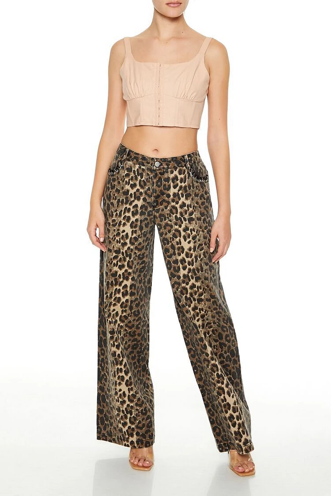 Stitched Leopard Wide-Leg Pants