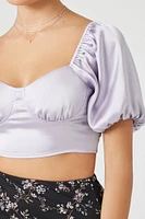 Satin Puff-Sleeve Crop Top