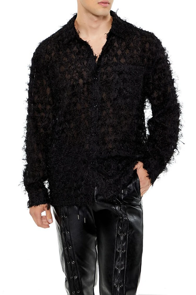 Fuzzy Textured Button-Front Shirt