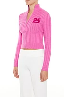 25 Patch Ribbed Zip-Up Sweater