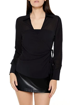 Sheer Tie-Waist Wrap Top