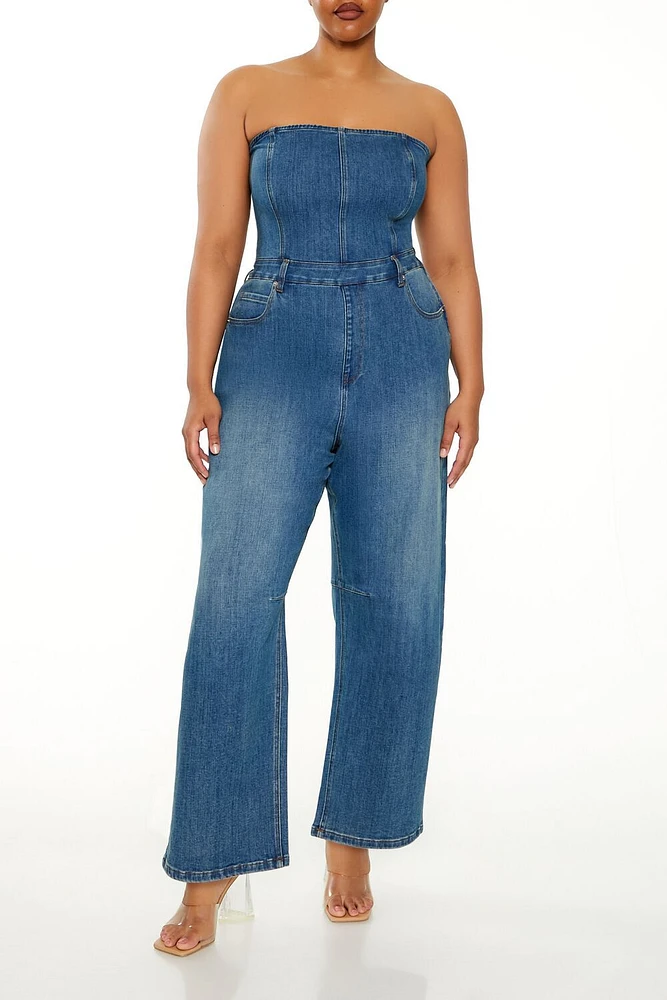 Plus Denim Wide-Leg Jumpsuit