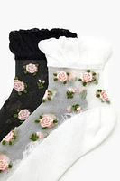 Rose Print Mesh Quarter Socks Set - 2 pack