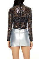 Sheer Lace Sequin Mock Neck Top