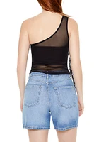 Mesh Rosette One-Shoulder Top