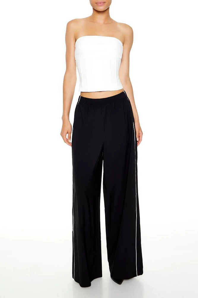 Piped-Trim Wide-Leg Pants