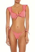 Gingham Ruffle-Sleeve Underwire Bikini Top