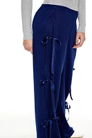 Satin Bow Wide-Leg Sweatpants