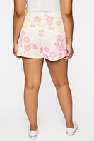 Plus Tropical Floral Denim Shorts