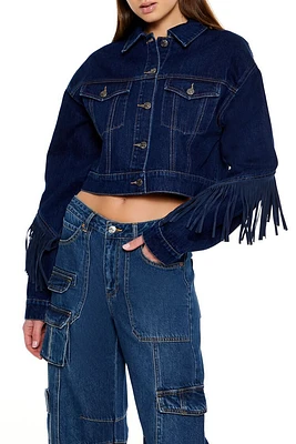 Fringe-Trim Denim Jacket