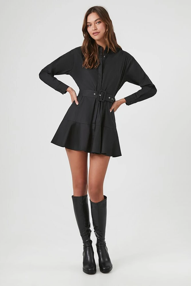 Poplin Belted Mini Shirt Dress