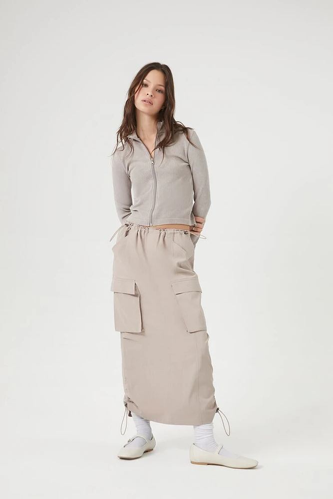 Twill Drawstring Maxi Cargo Skirt