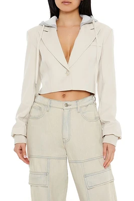 Hooded Peak-Lapel Cropped Blazer