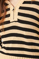 Striped Hooded Half-Zip Sweater