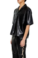 Embroidered Faux Leather Shirt